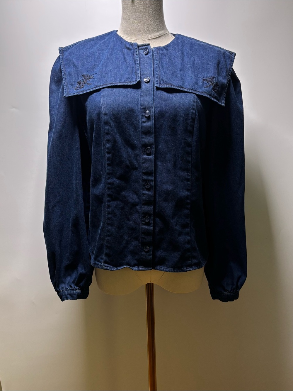& Other Stories Blue Denim Button-Down Sailor Collar Shirt Size 4